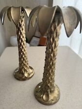 Vintage Hollywood Regency Brass Palm Tree Candlestick Holders 11 “ picture