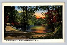 Brewster NY-New York, General Greetings, Roadway & Lake View, Vintage Postcard picture