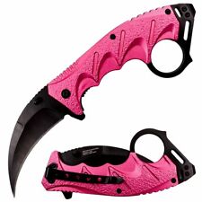 Pink Karambit Pocket Knife Spring Assisted Open Tactical Folding Claw Knife EDC picture