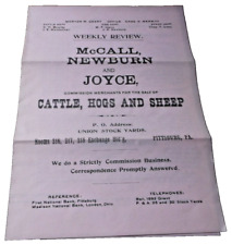 MAY 1909 McCALL NEWBURN  & JOYCE PITTSSBURGH PA UNION STOCK YARDS PRICE LIST picture