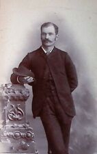 C.1890s Panel Cabinet Card. Marshalltown, IA Studio. Dandy Man W Mustache Hat  picture