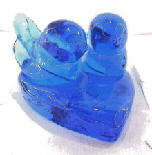 Paperweight Blue Bird of Happiness Glass Double Heart Signed W Ward 1991 picture