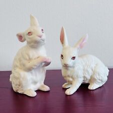 Vintage 2 Ucago White Porcelain Easter Bunny Rabbit Figurines picture