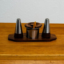 Mid Century Danish modern Salt Pepper Shaker Set Sugar, Spoon, & Rosewood Tray picture