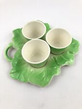 English Tea Cup Set Green Glaze Leaf Shaped Pottery Made In England picture