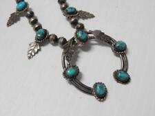 VINTAGE NAVAJO INDIAN STERLING SILVER TURQUOISE SQUASH BLOSSOM NAJA NECKLACE picture