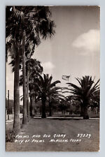 RPPC McAllen Texas TX Palms & Old Glory US Flag Postcard picture