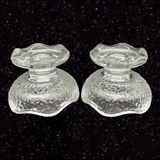 Vintage Anchor Hocking Crinkle Clear Glass Candle Holder Set Reversible Marked picture