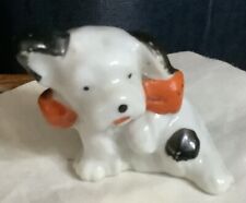 Well Loved Vintage Glazed Ceramic Scotty Dog With Red Bow Made in Japan picture