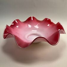 Victorian Cranberry Brides Basket Bowl with Ruffled Rim Cased Glass Hand Blown picture