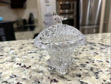 Cut Lead Crystal Lidded Trinket Dish With Bird Finial And Bird On Four Corners picture