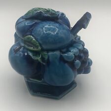 Inarco Japan Sugar Dish With Spoon Fruit Leaves Blue Green Majolica Style picture