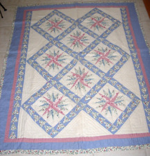 Handmade machine ivory pink blue patchwork coverlet vintage look Quilt 50x62 picture
