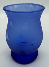 Cobalt Frosted Blue Glass Triangle Style Design Candleholder 4.5” Beautiful picture
