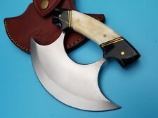 Bone & Horn handle Eskimo Ulu Blade Knife w Custom Leather Belt Sheath 5.5