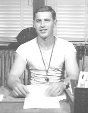 6A Photograph Handsome Man Teacher Portrait Desk 1940's Gym Coach Whistle picture