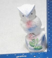 VTG  Ceramic Owl Figurine on Log Rose Pink Blue Pastel 6.5