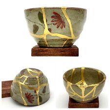 Kintsugi Cup Japanese Pottery Mini Chawan Gold Crack Art Personal Growth Gift picture