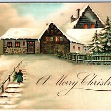 c1910s Beautiful German Colorful Lithograph Merry Christmas Postcard House A68 picture