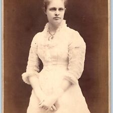 c1880s Cute Young Lady Fancy Dress Cabinet Card Photo Seductive White Gloves B21 picture