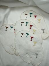 Vintage Cocktail Napkins 4 Madeira Embroidered Artisit's Palette Martinis Linen picture