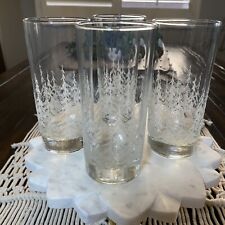 Set of 4 Libbey Etched Frosted White Pines Glasses, Winter Snow on Trees, 14oz picture