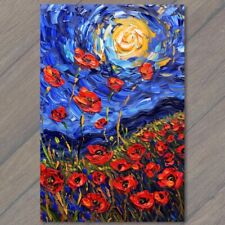 POSTCARD Whimsical Flowers Sun Starry Day Red Paint Colorful Unreal Strange Cute picture