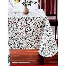 Holiday Time Holly Tablecloth 60 x 84-inch PEVA Floral Vinyl Red Green White NEW picture