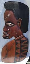 Vintage Hand Carved Tribal Native African Art Inlay Wooden Wall Plaques Africa picture