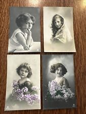 Lot Of 4 Victorian Girl Girls Vintage RPPC Postcard Gorgeous picture