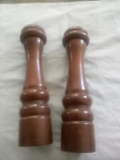 Vintage Pair Wooden Salt Shaker And Pepper Grinder 9 Inches Tall  picture