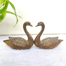 Vintage Old Handcrafted Brass Swan Pair Statue Figure Figurine Collectible picture