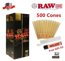 Authentic RAW Black 1 1/4 Size Pre-Rolled Cone 500 Pack & Free Clipper Lighter picture