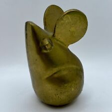 Vtg Solid Brass Cute MOUSE Figurine Paperweight Bookend Mid Century Animal Decor picture