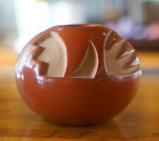 Vintage Santa Clara Pueblo Pottery Jar Carved Burnished Redware Signed picture