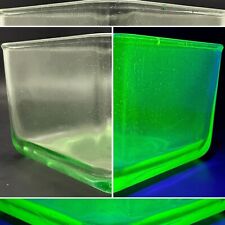 Uranium Glass Square Leaf Pattern Refrigerator Storage Dish USA 6