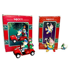2 Vintage Enesco Christmas Ornament Santa Golfing 1994 & Yuletide Elf 1992 Boxes picture