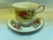 Queen Anne Teacup Saucer Set Fine Bone China England Pink White Roses picture