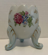 Napcoware 4” Cracked Egg Porcelain Footed Vase Blue Roses Gold Trim Vintage picture