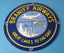 Vintage Braniff Airways Sign - Aviation Hangar Gas Pump Airplane Porcelain Sign picture