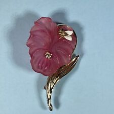 Pink Resin Flower w/ Bee/Insect & Rhinestone Accented Goldtone Pin Brooch picture