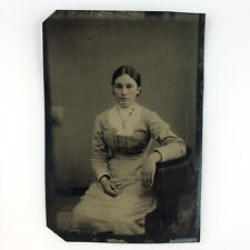 Seated Girl Photographer's Chair Tintype c1870 Antique 1/6 Plate Photo B2844 picture