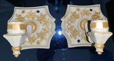 Vintage Small Metal Candle Holders Sconces-hanging Cream & Gold UC F-1120 picture