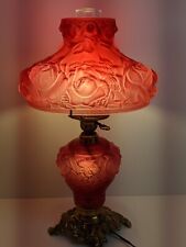 Vintage 1950s Fenton Case Glass Puffy Rose Pink Gone with the Wind Table Lamp  picture