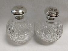 Pair of 1905 Henry Matthews Cherub Sterling Silver & Cut Glass Perfume Bottles picture