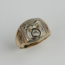 Vintage Mens Gothic 10k Yellow Gold, Diamond Shriners Masonic Ring Size 13.5 picture