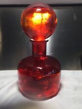 MCM Empoli Red Amberina Glass Decanter With Large Ball Stopper Fleur De Lis VTG picture