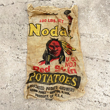 Vtg Nodak Red Skin Potatoes Indian Burlap Sack North Dakota Milbrite 100lbs E picture