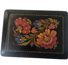 VTG Hand Painted USSR Black Lacquerware Flower Jewelry Trinket Box   picture