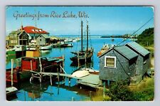 Rice Lake WI-Wisconsin, General Greetings Fishing Wharf Antique Vintage Postcard picture